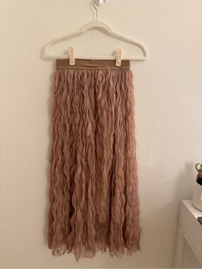 Pinkyotto New York Wavy Tan Maxi Skirt One Size with Stretchy Waist Band